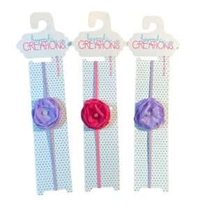 Beyond Creations Kids Elastic Headbands Flower Pearl Set of 3 Purple Pink USA
